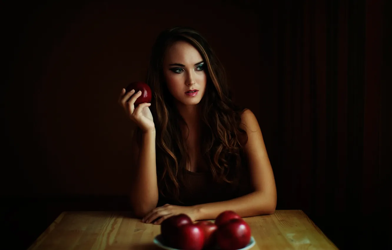 Photo wallpaper look, table, apples, makeup
