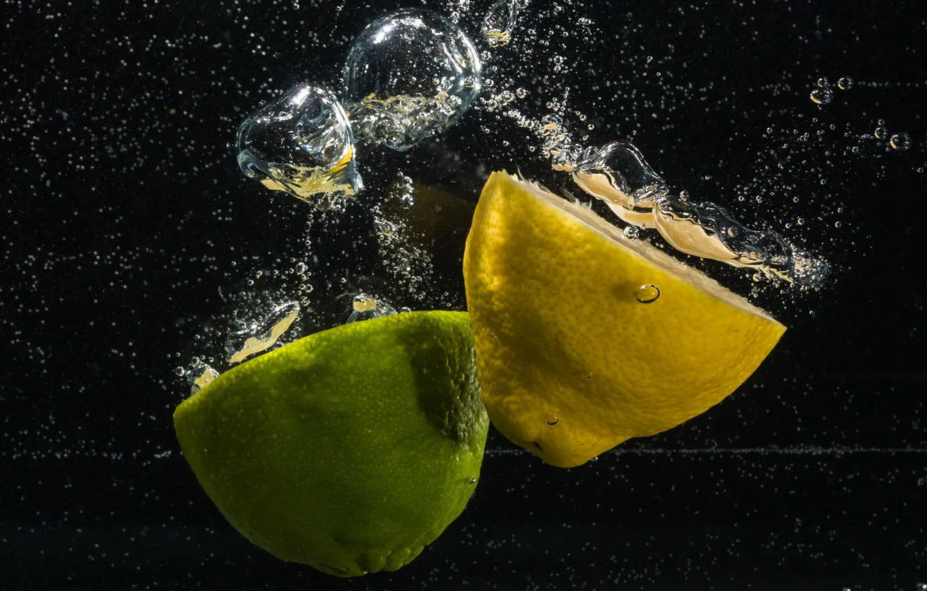 Photo wallpaper water, bubbles, Wallpaper, lemon, lime