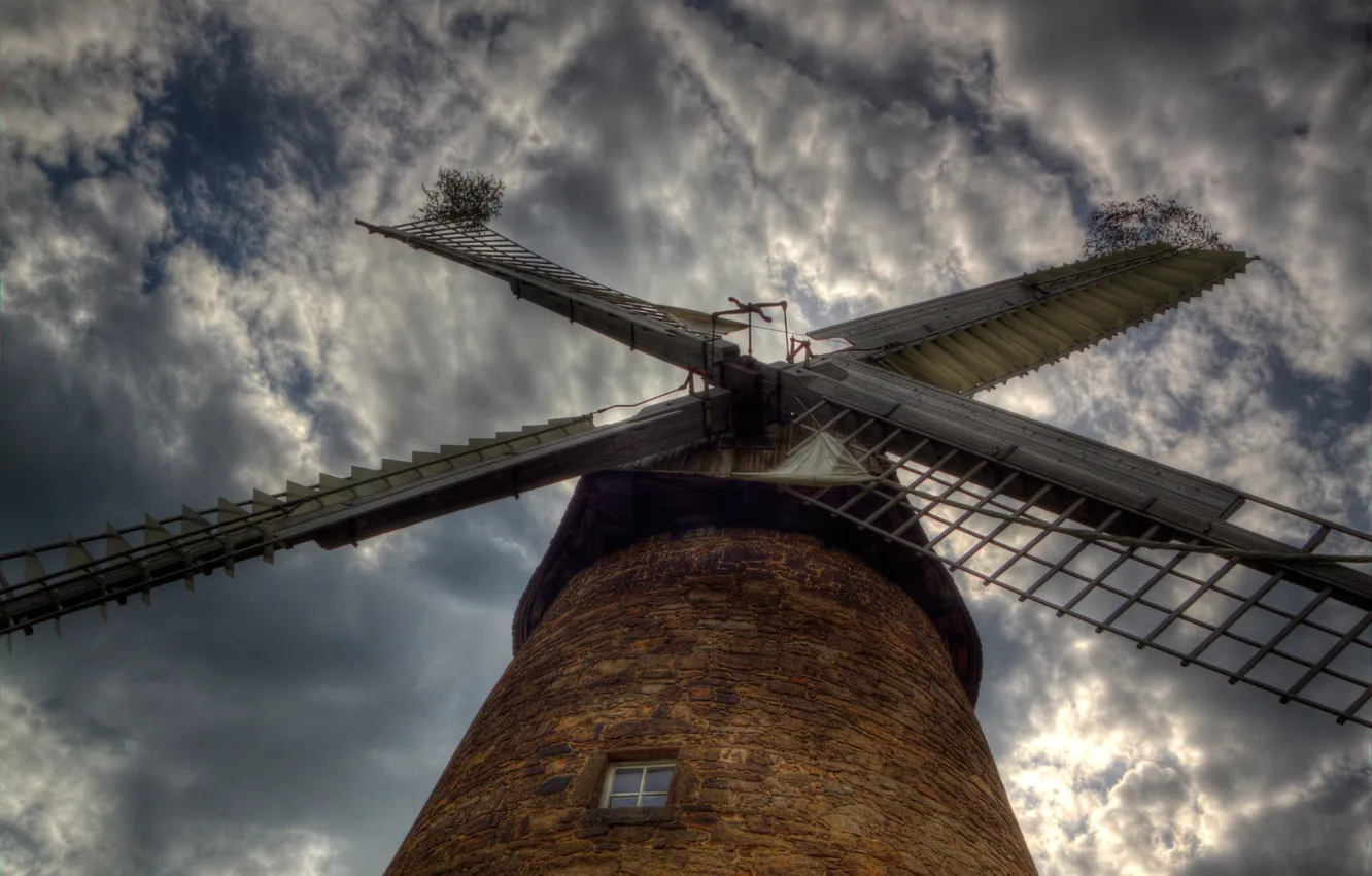 Photo wallpaper the sky, clouds, hdr, mill, blades