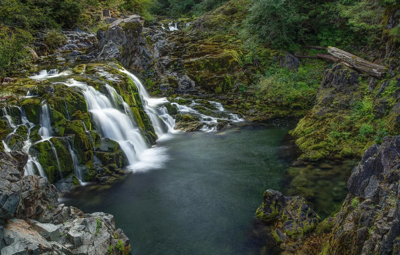 Photo wallpaper nature, river, stones, rocks, waterfall