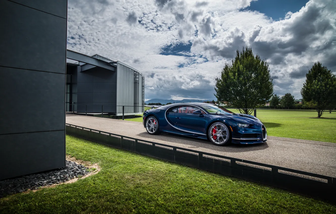 Photo wallpaper car, Bugatti, car, Bugatti, sky, trees, Chiron, Chiron