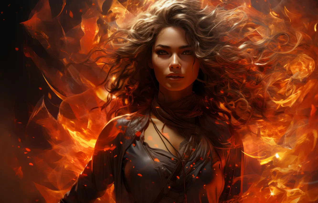 Photo wallpaper look, girl, lights, hair, brown hair, digital art, AI art, The Art of Artificial Intelligence