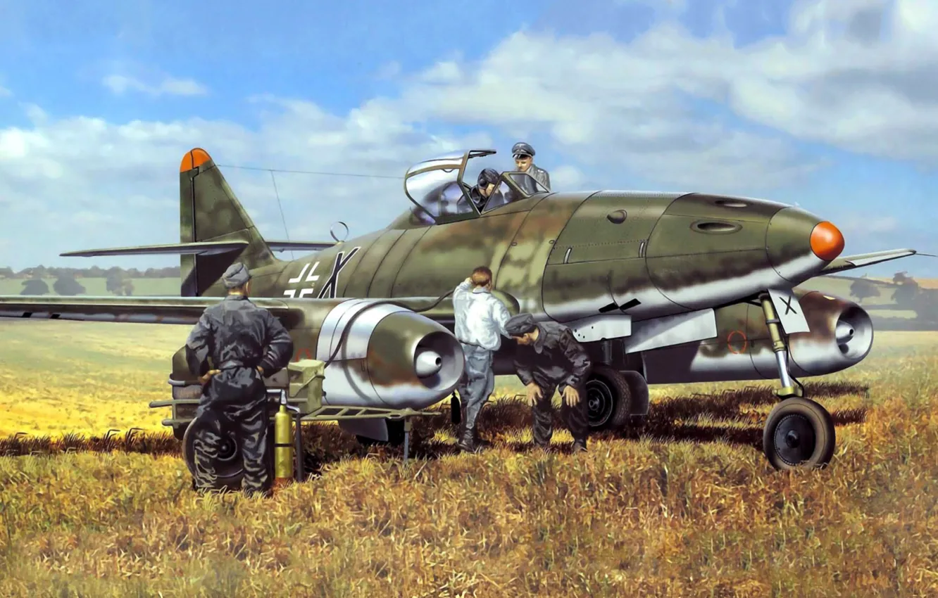 Photo wallpaper war, art, airplane, painting, aviation, jet, ww2, Messerschmitt Me 262