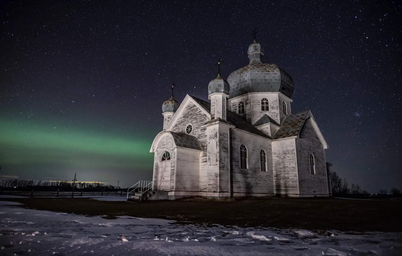 Photo wallpaper Night, Church, Forgotten, Saskatchewan