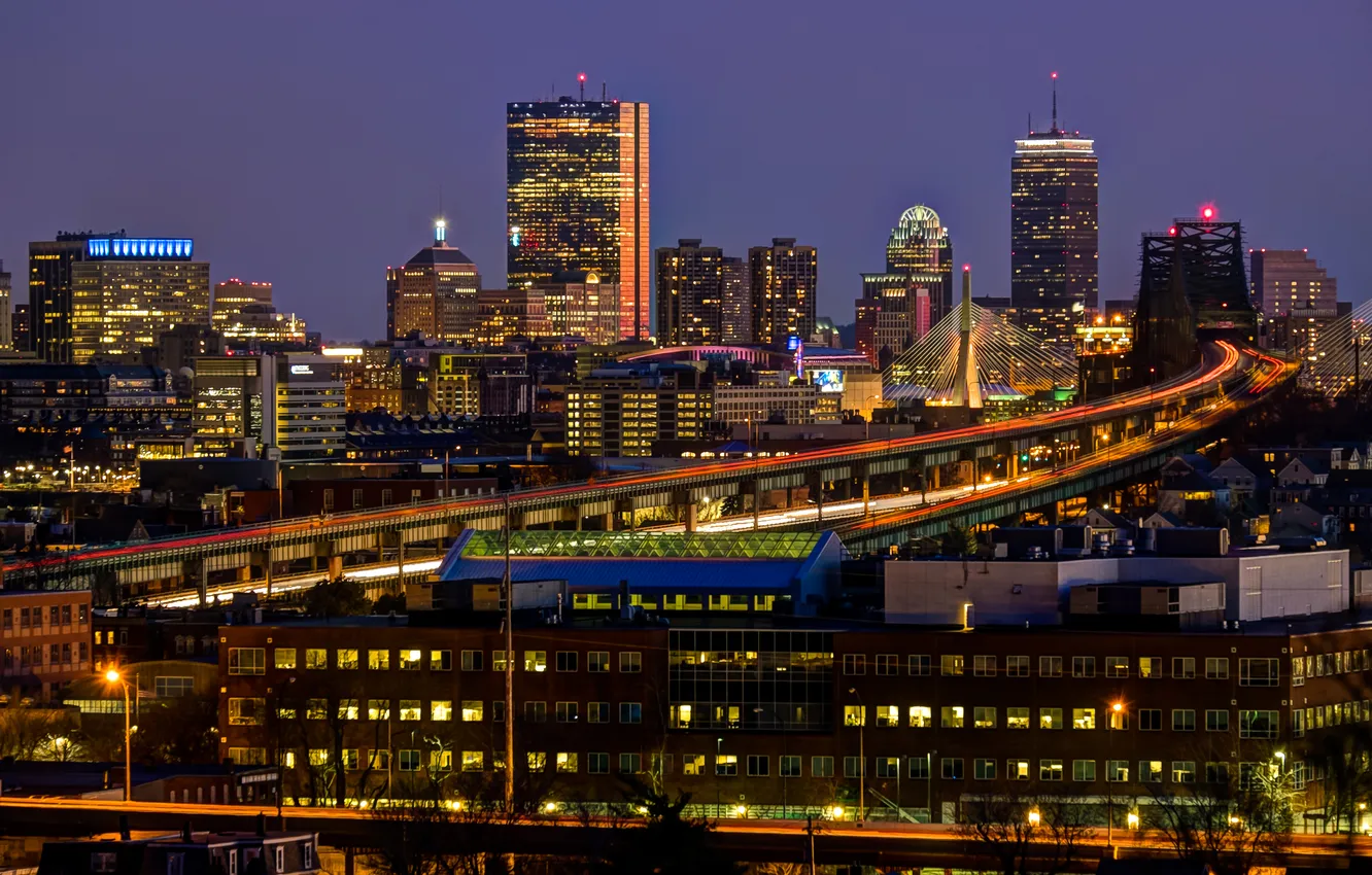 Photo wallpaper night, lights, home, USA, Boston