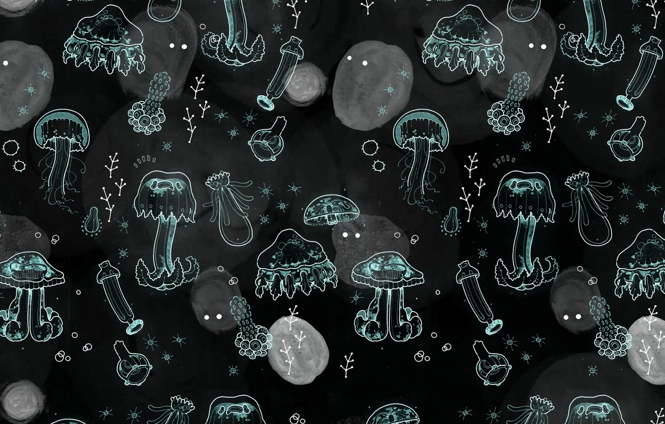 Photo wallpaper texture, jellyfish, Black background