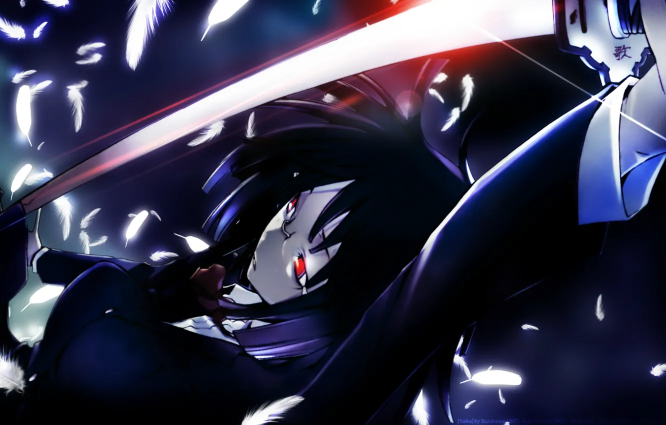 Photo wallpaper monster, katana, blade, schoolgirl, red eyes, killer, glasses, Durarara