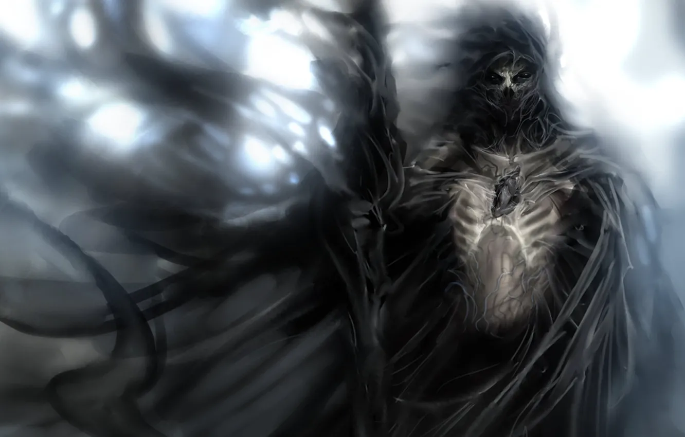 Photo wallpaper warrior, skeleton, shower, staff, cloak