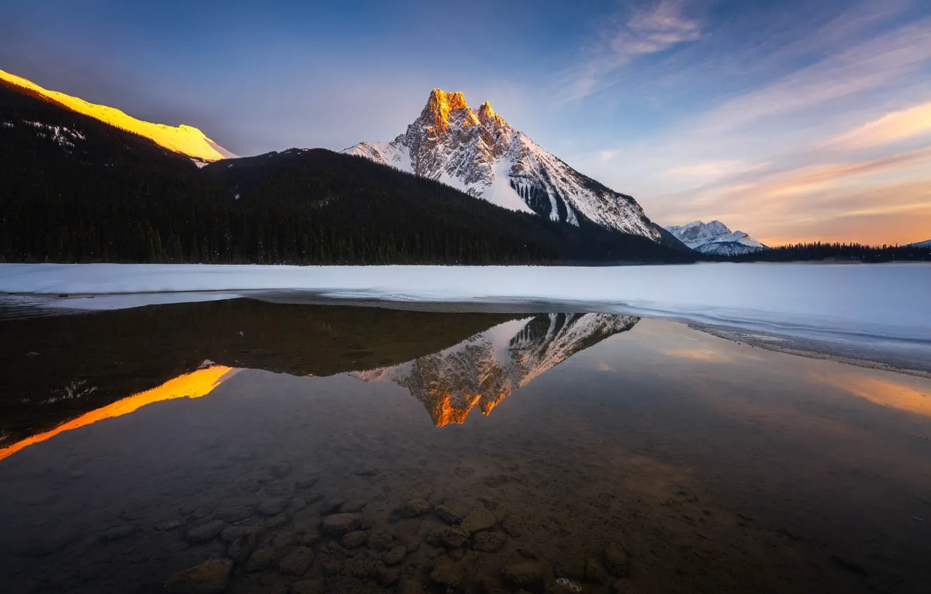 Photo wallpaper mountains, reflection, pond