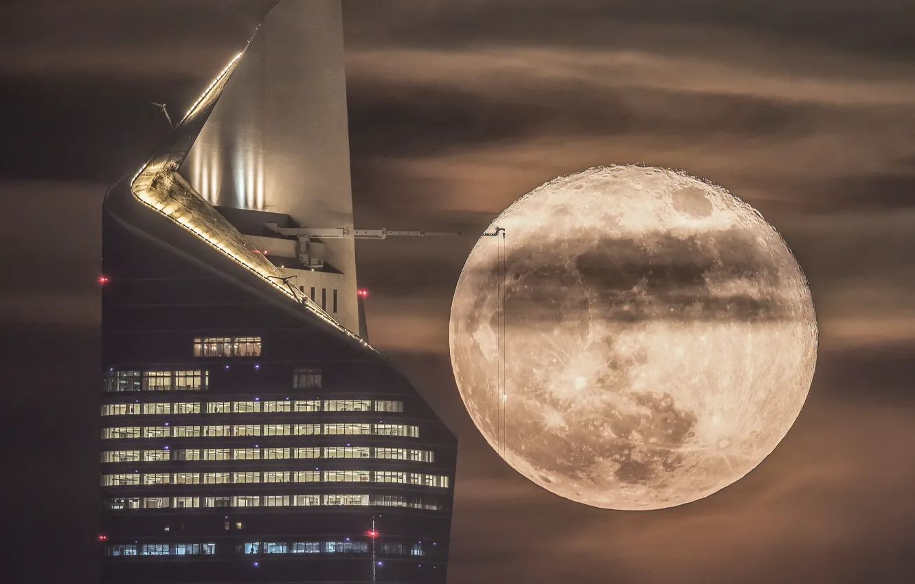 Photo wallpaper skyscrapers, crane, skyscraper, Super Moon, crane, Kuwait, Kuwait, Super Moon