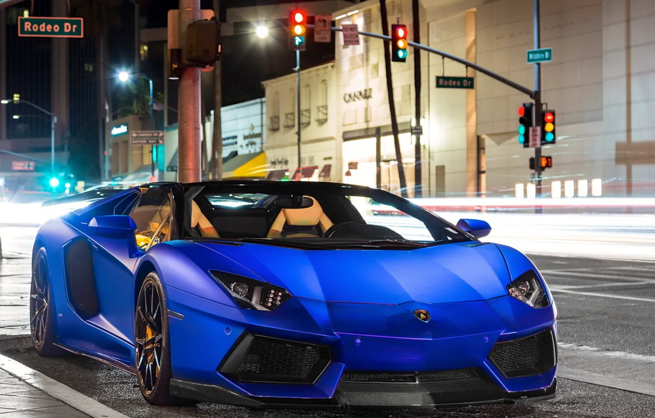 Photo wallpaper Roadster, Lamborghini, LP700-4, Aventador, matte blue