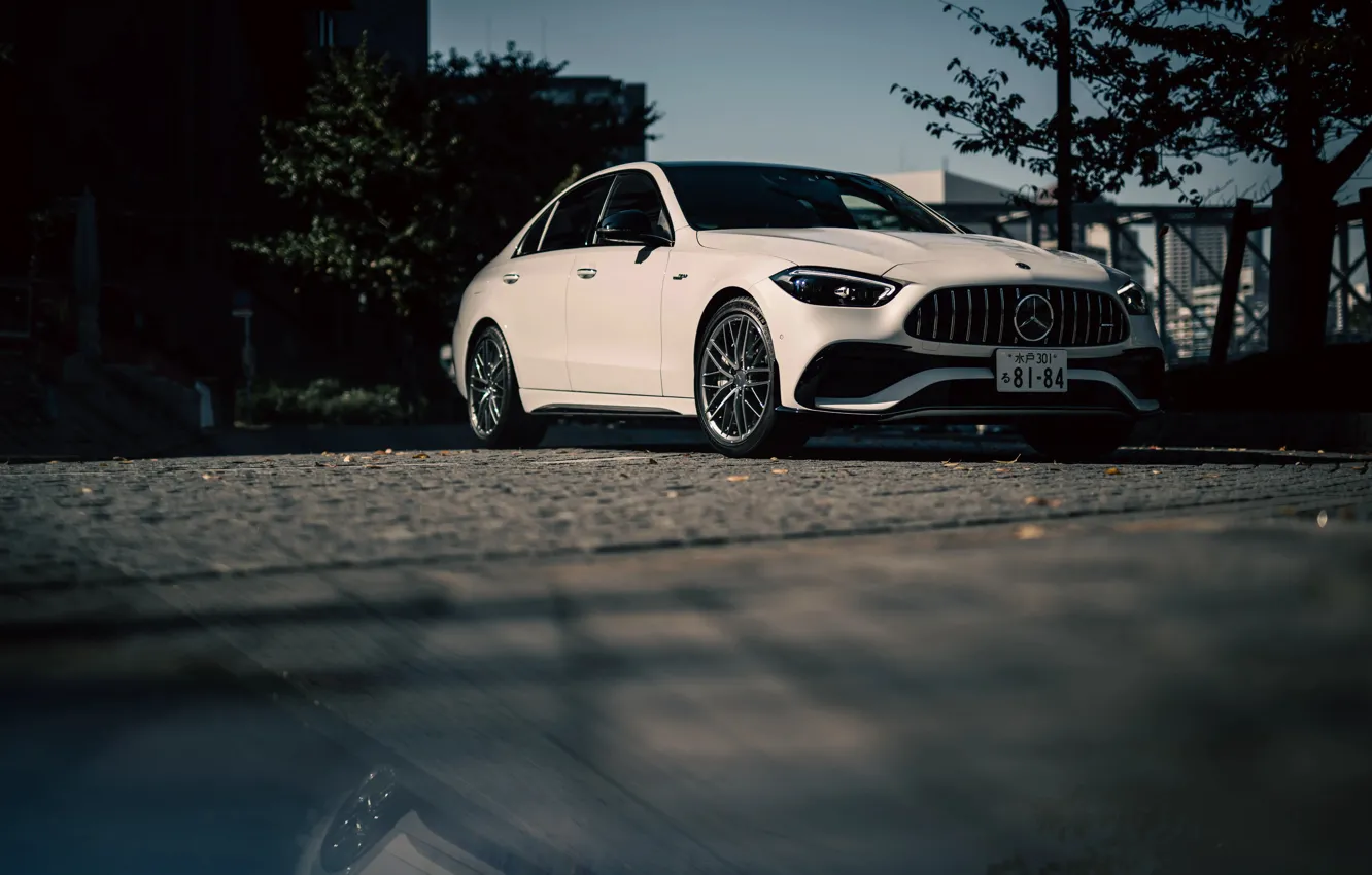 Photo wallpaper Mercedes, white, AMG, luxury, Sedan, Mercedes-AMG C 43 4MATIC