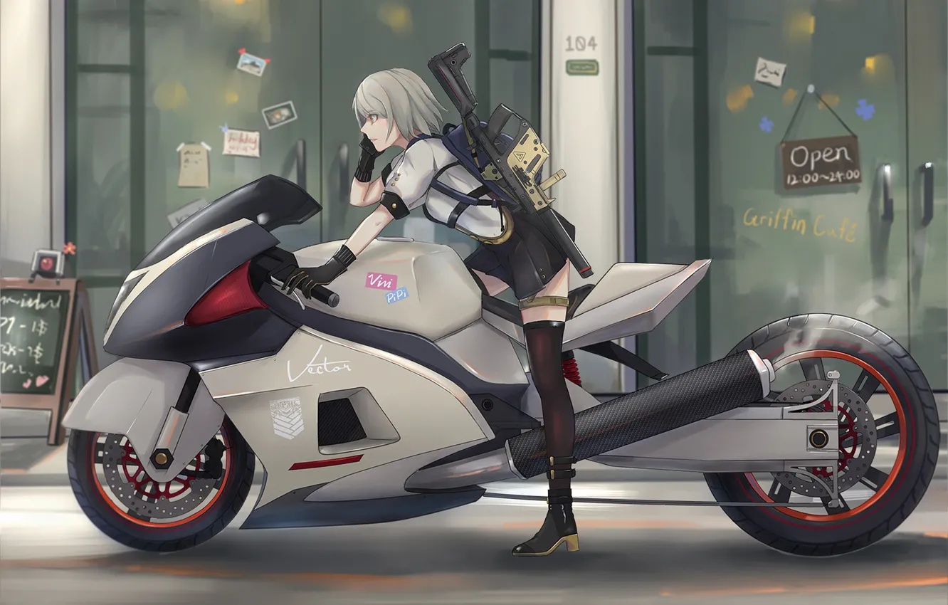 Photo wallpaper girl, anime, motorcycle