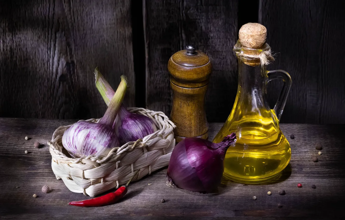Photo wallpaper oil, bow, still life, pepper