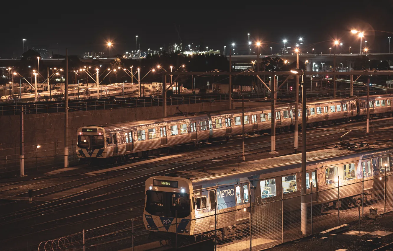 Photo wallpaper night, train station, North Melbourne