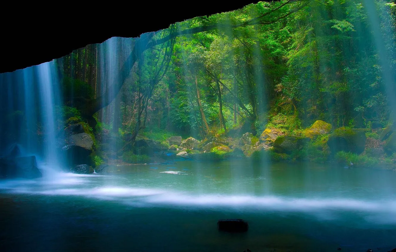Photo wallpaper landscape, waterfall, relaxing
