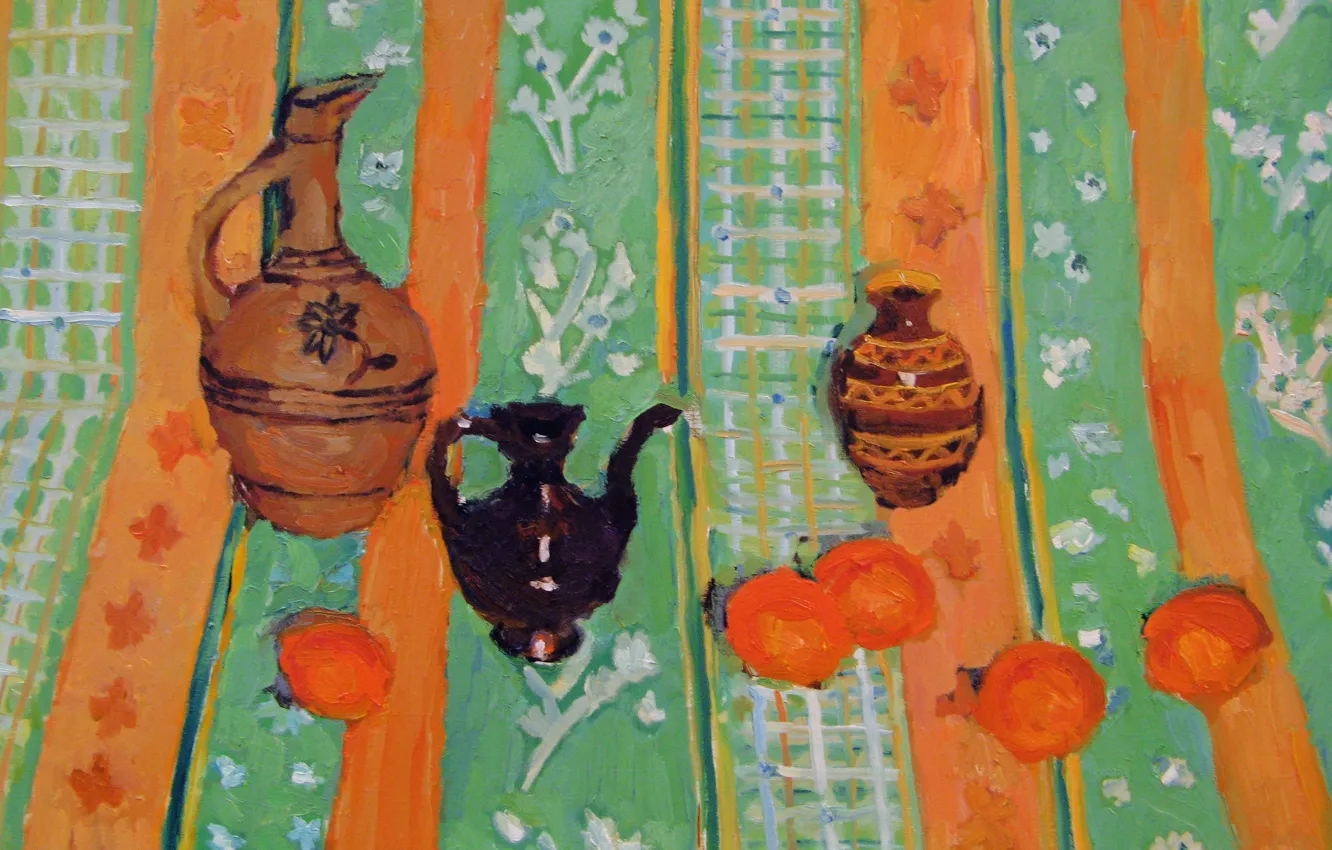 Photo wallpaper 2006, kettle, vase, pitcher, still life, persimmon, The petyaev