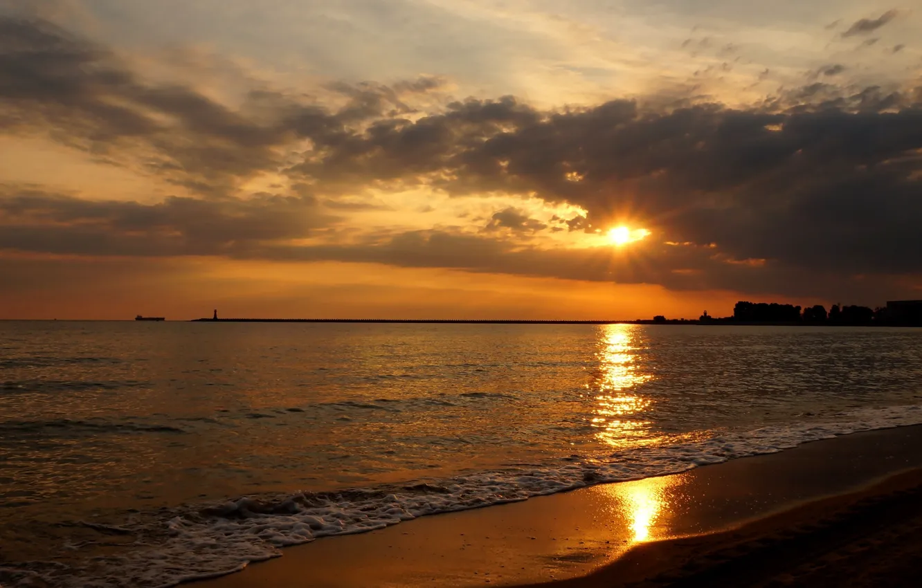 Photo wallpaper beach, sky, sea, ocean, sunset