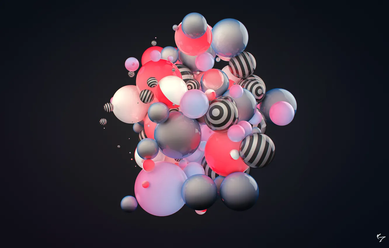 Photo wallpaper abstraction, rendering, balls, color. strip, condezine