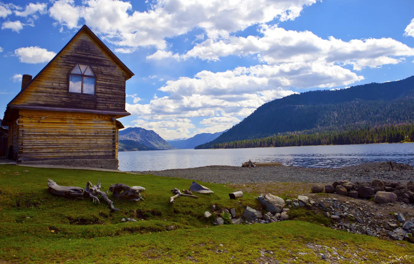 Photo wallpaper water, clouds, trees, landscape, mountains, nature, lake, river