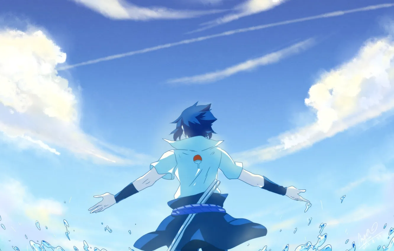 Photo wallpaper sea, squirt, guy, is, Sasuke, Naruto, art