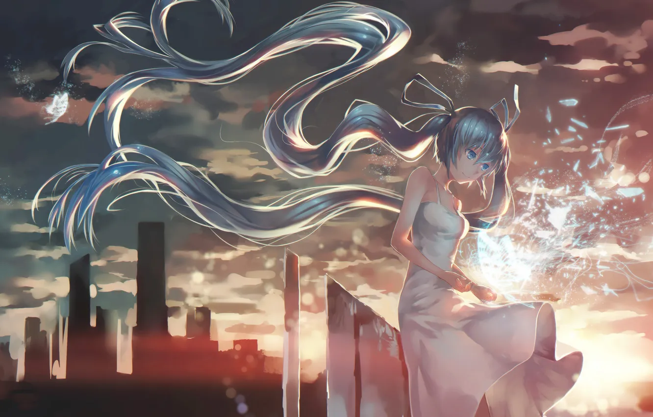 Photo wallpaper the sky, girl, clouds, sunset, the city, smile, magic, home