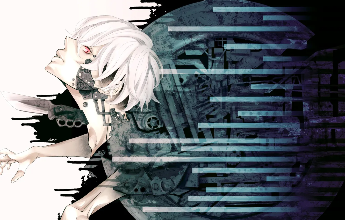 Photo wallpaper mechanism, knife, guy, red eyes