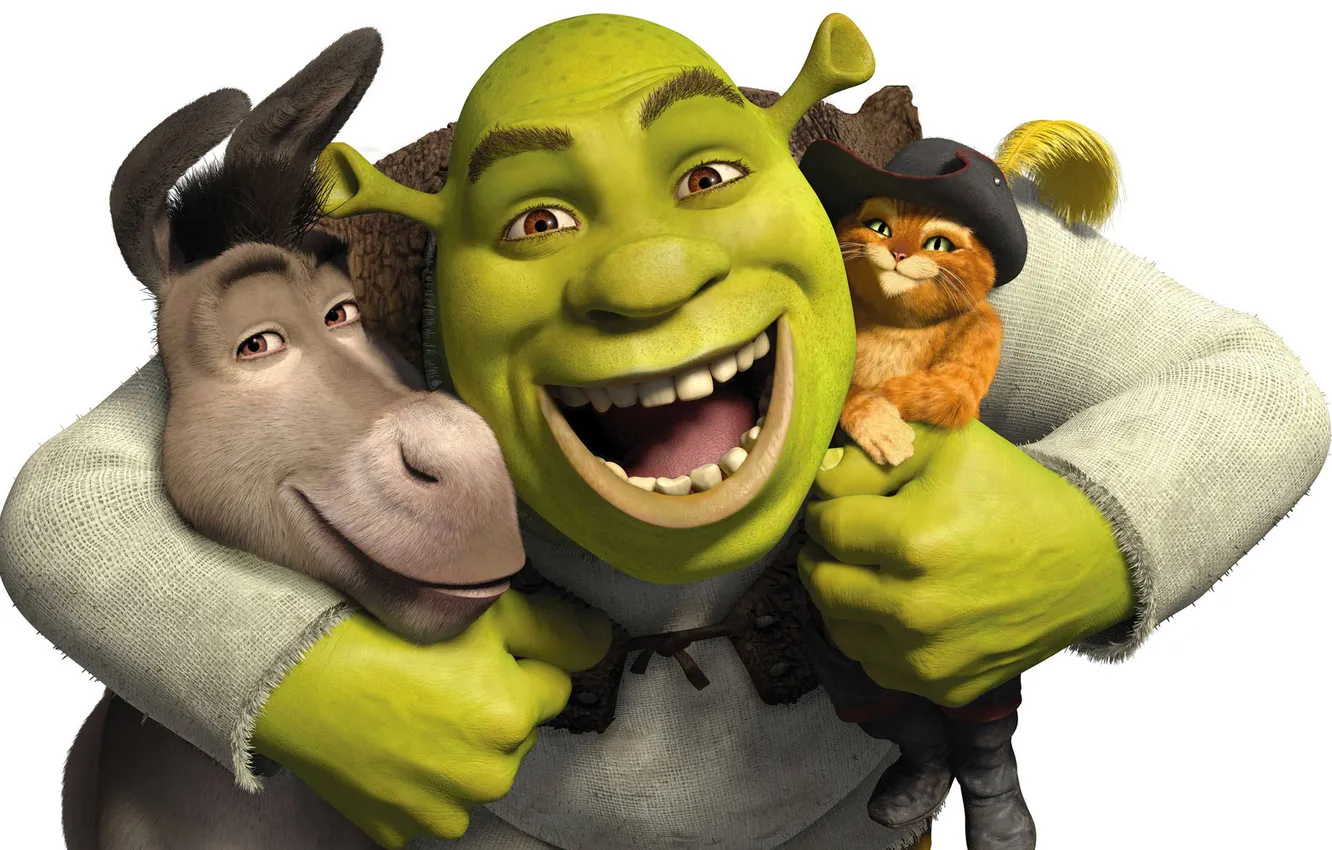 Photo wallpaper cartoon, Shrek, animation, puss in boots, donkey, Shrek