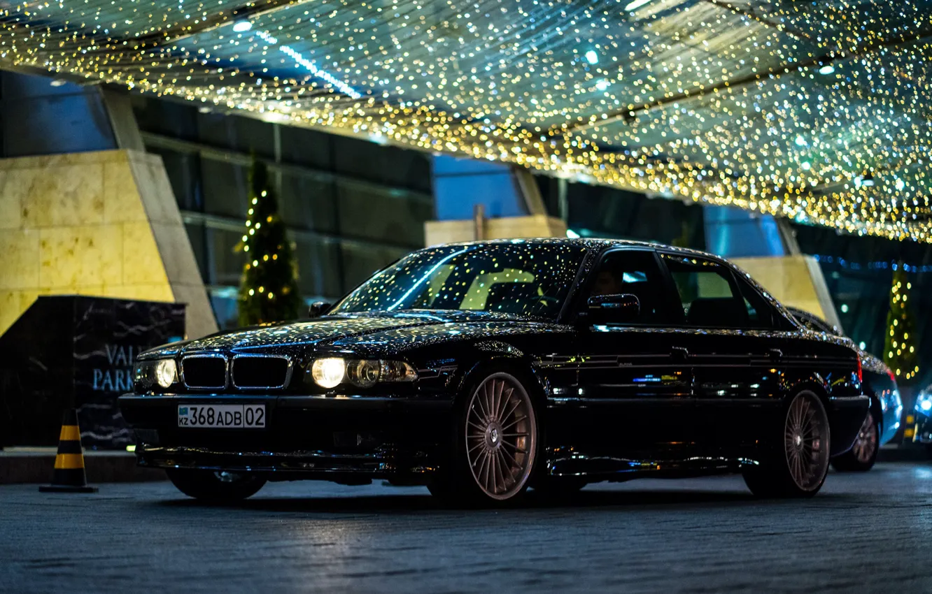 Photo wallpaper BMW, City, Light, Night, Alpina, E38, Kazakhstan, Almaty