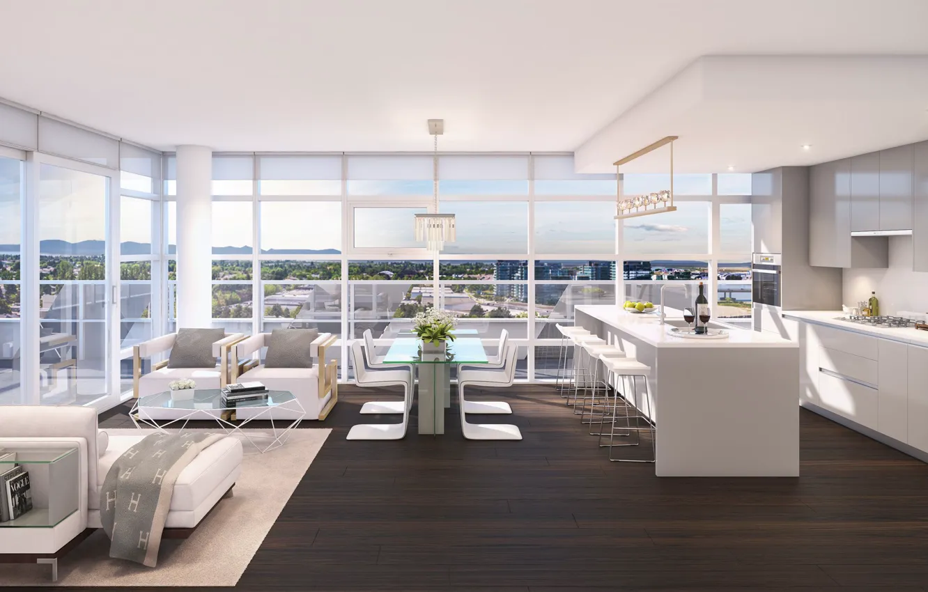 Photo wallpaper interior, kitchen, living room, Vancouver, dining room, by Sublime Interior, Cascade ciiity house