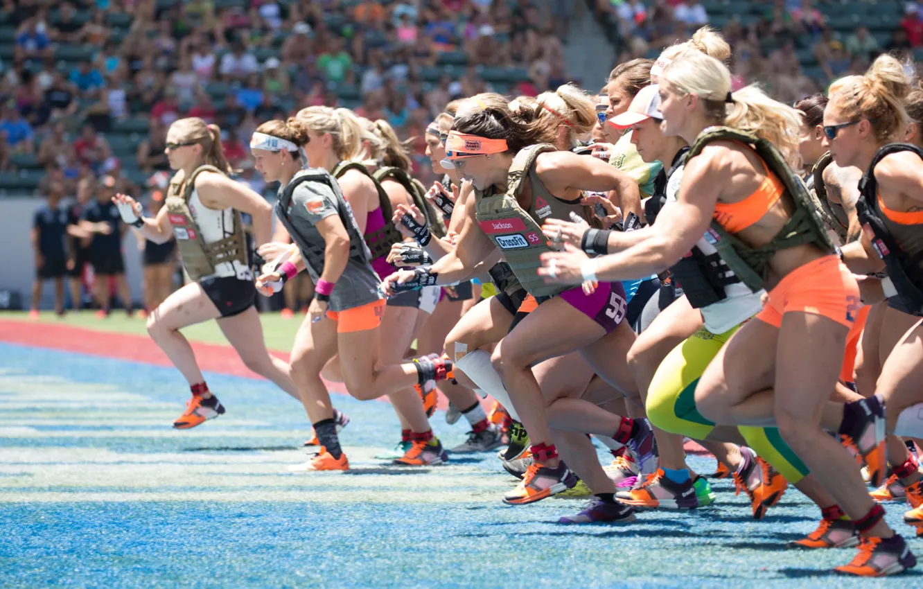 Photo wallpaper running, athletes, crossfit games women