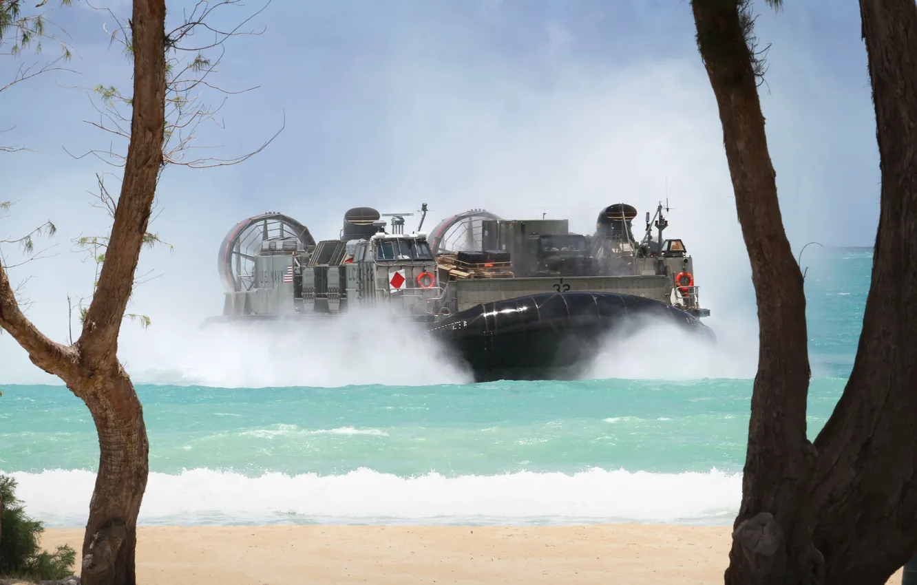 Photo wallpaper sea, beach, squirt, shore, ship, pillow, air, landing