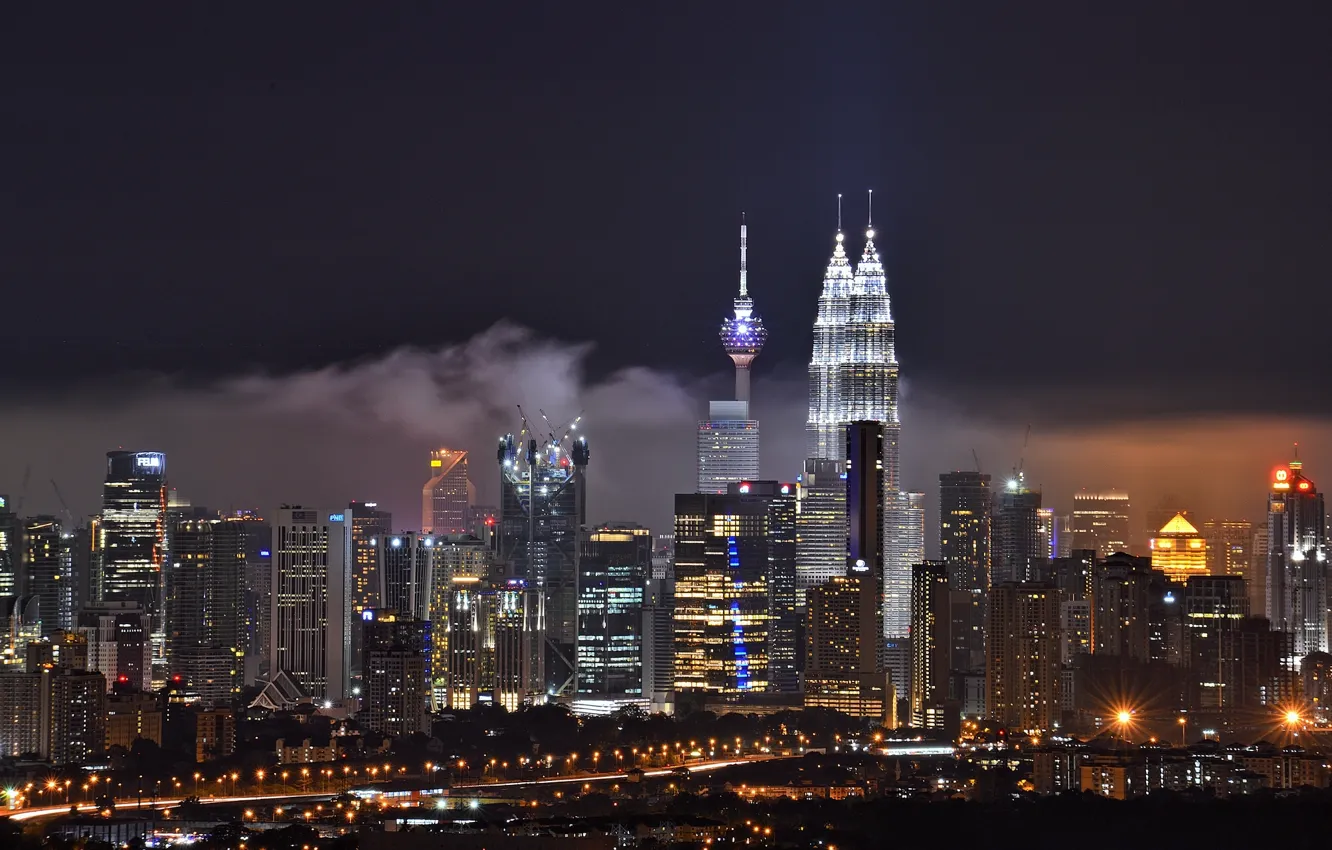 Photo wallpaper building, night city, skyscrapers, Malaysia, Kuala Lumpur, Malaysia, Kuala Lumpur