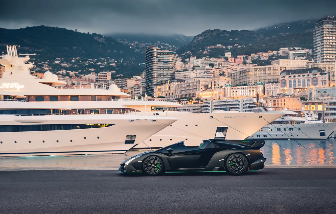 Photo wallpaper Roadster, Lamborghini, yacht, supercar, Monaco, Supercar, 2014, The view from the side