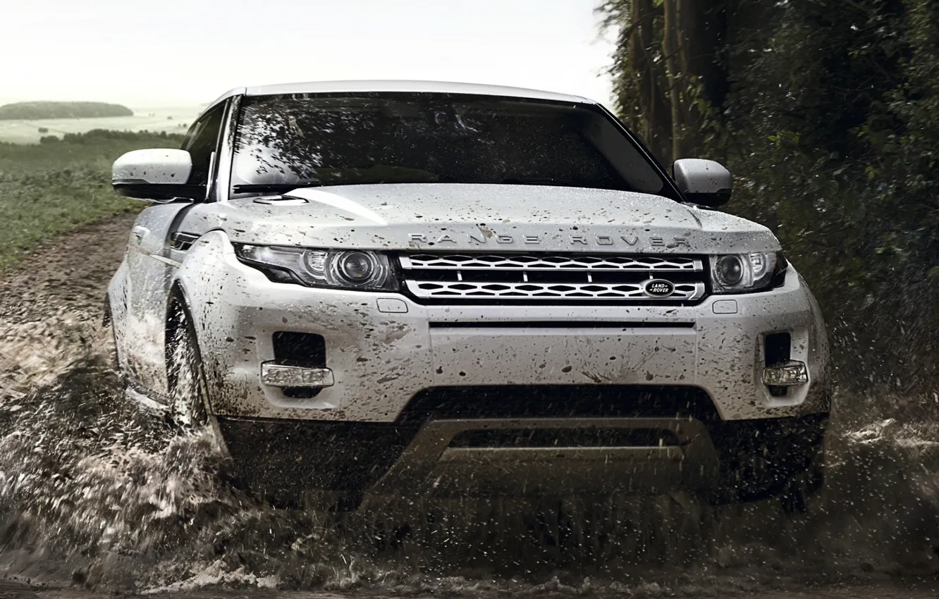 Photo wallpaper road, white, squirt, background, coupe, dirt, jeep, Land Rover