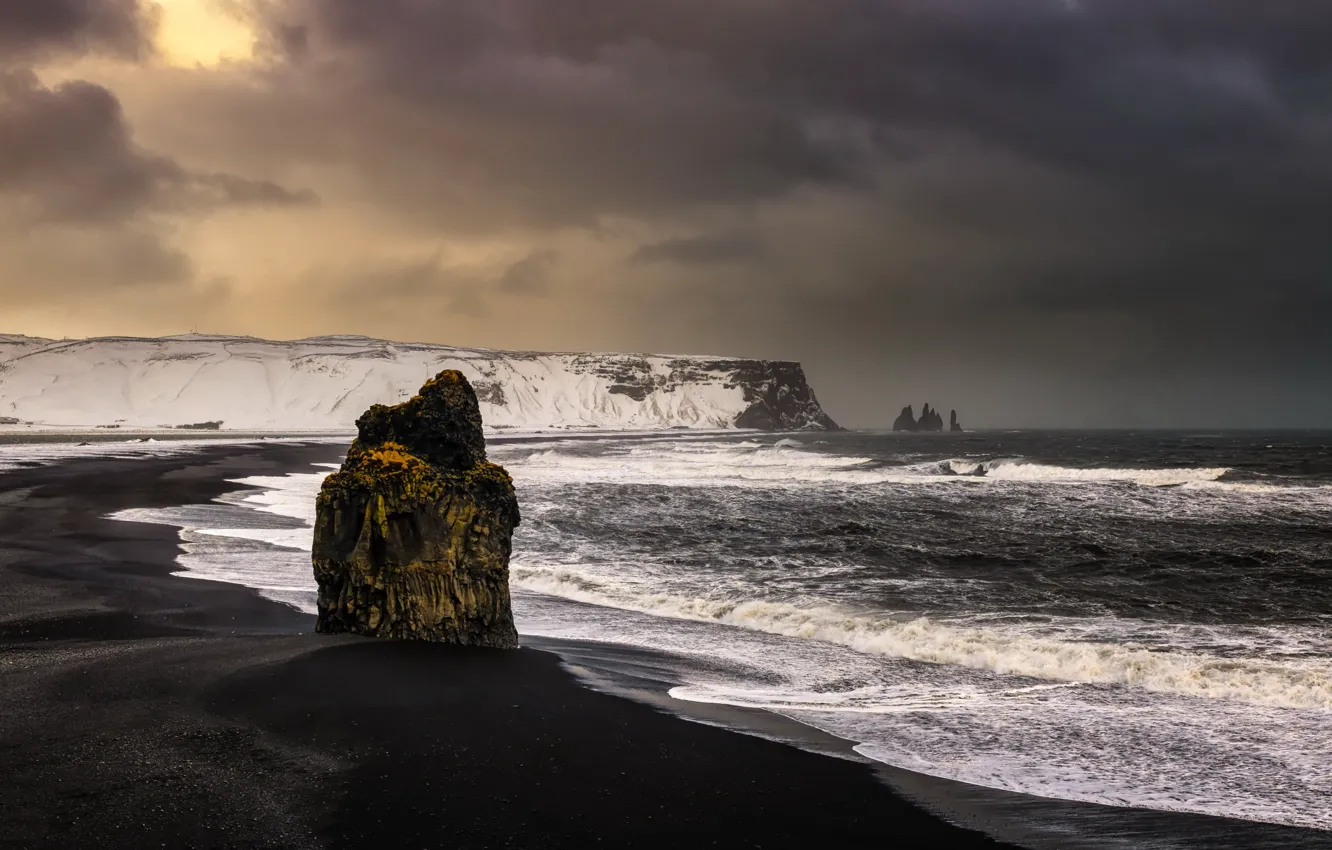 Photo wallpaper sea, sunset, shore, Iceland