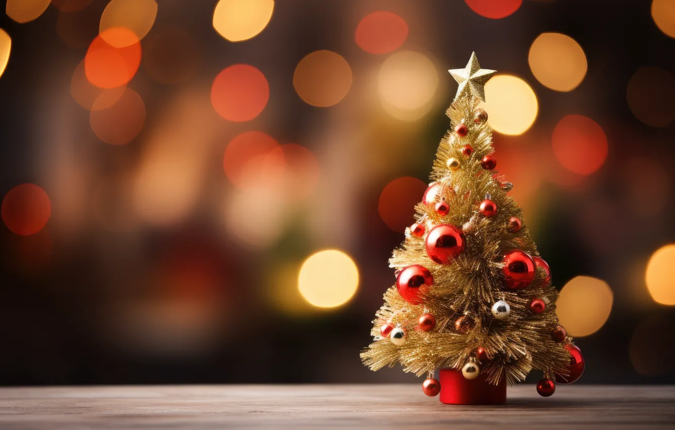 Photo wallpaper frost, stars, balls, snow, red, lights, new year, Christmas