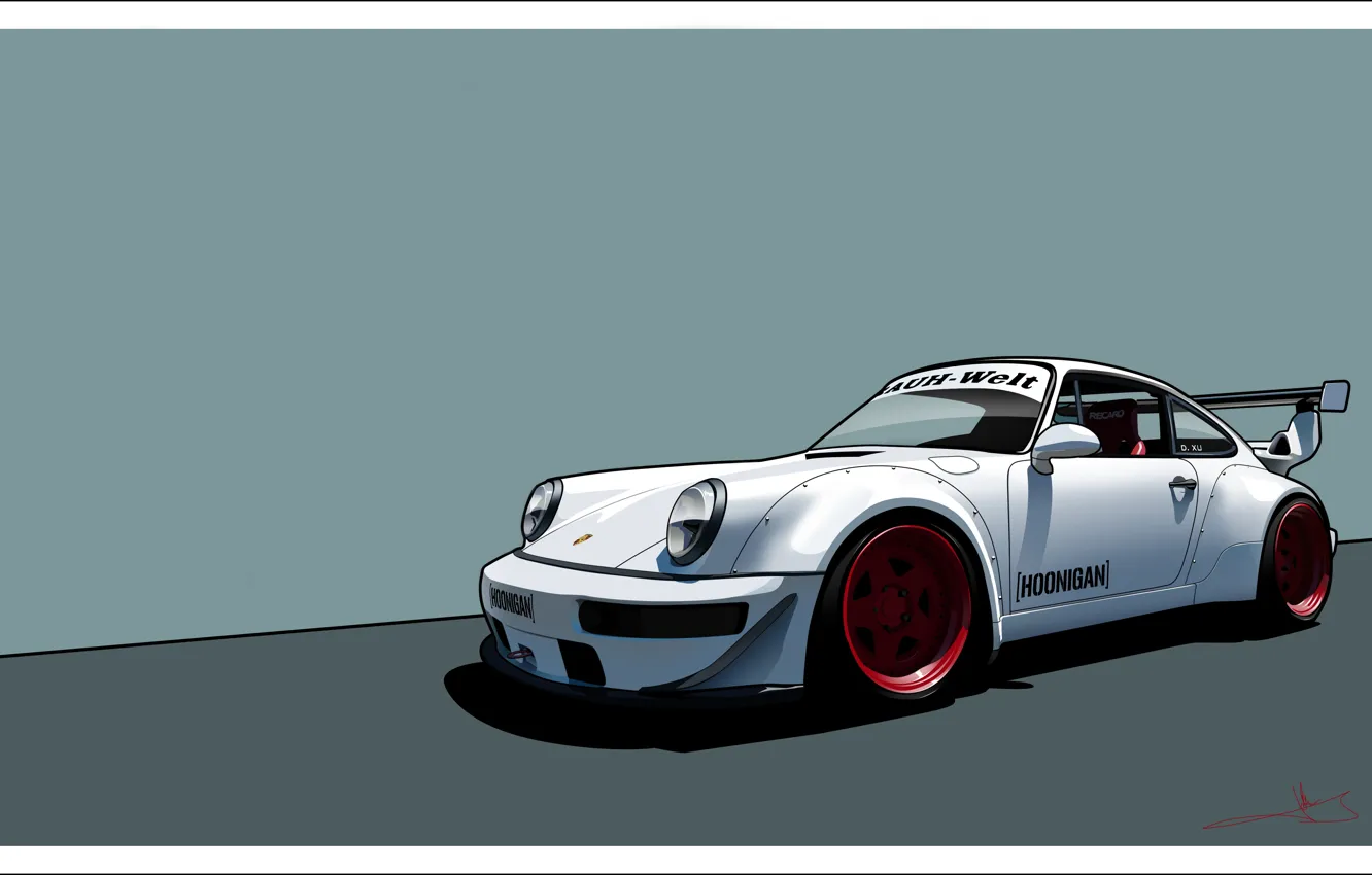 Photo wallpaper Auto, Figure, White, Porsche, Machine, Art, 964, Hoonigan