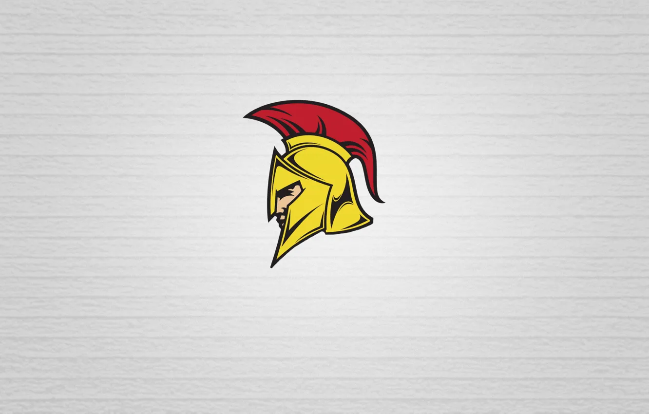 Photo wallpaper yellow, red, minimalism, head, armor, soldiers, white background, helmet