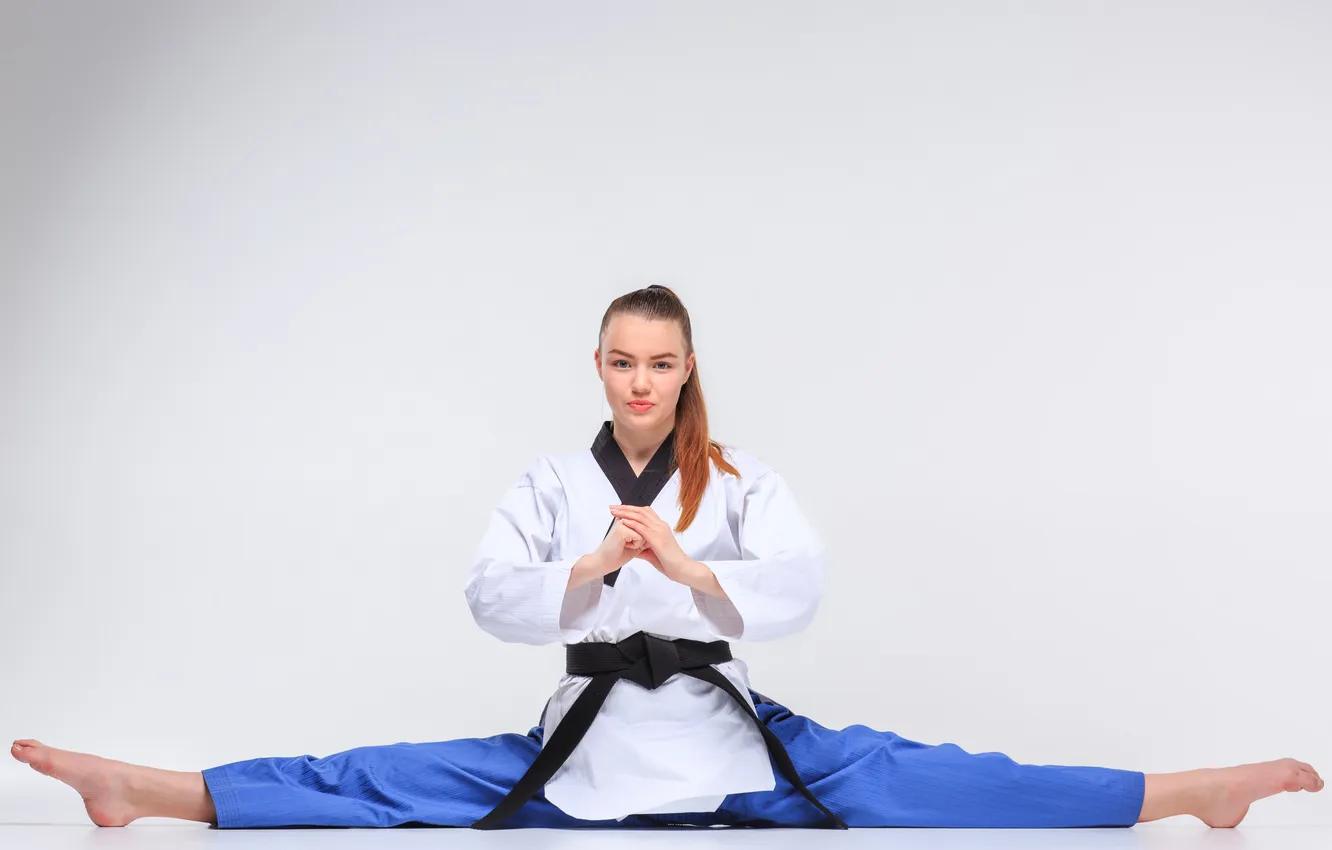 Photo wallpaper girl, sports, stretching, karate