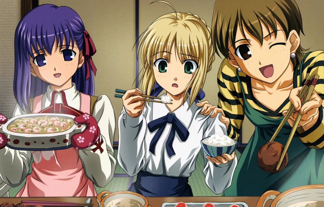 Photo wallpaper tiger, food, anime, dinner, Saber