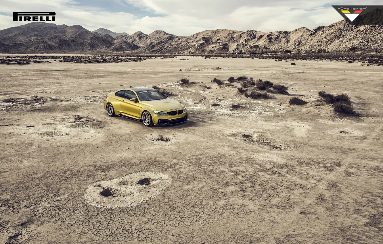Photo wallpaper BMW, Car, Vorsteiner, Yellow, Pirelli, Wheels, 2015, Skid