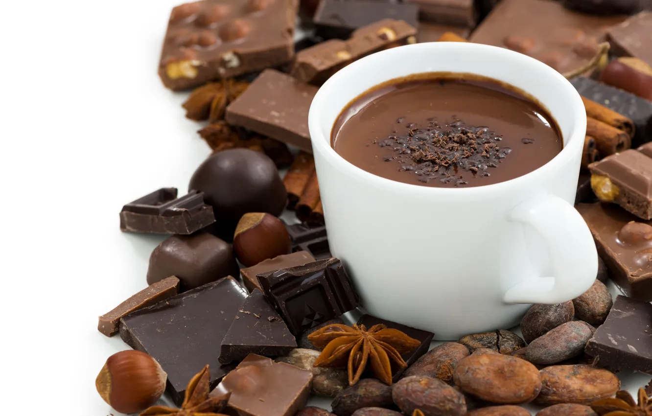 Photo wallpaper coffee, chocolate, nuts, chocolate, Anis, Walnuts, Coffee, Aníse