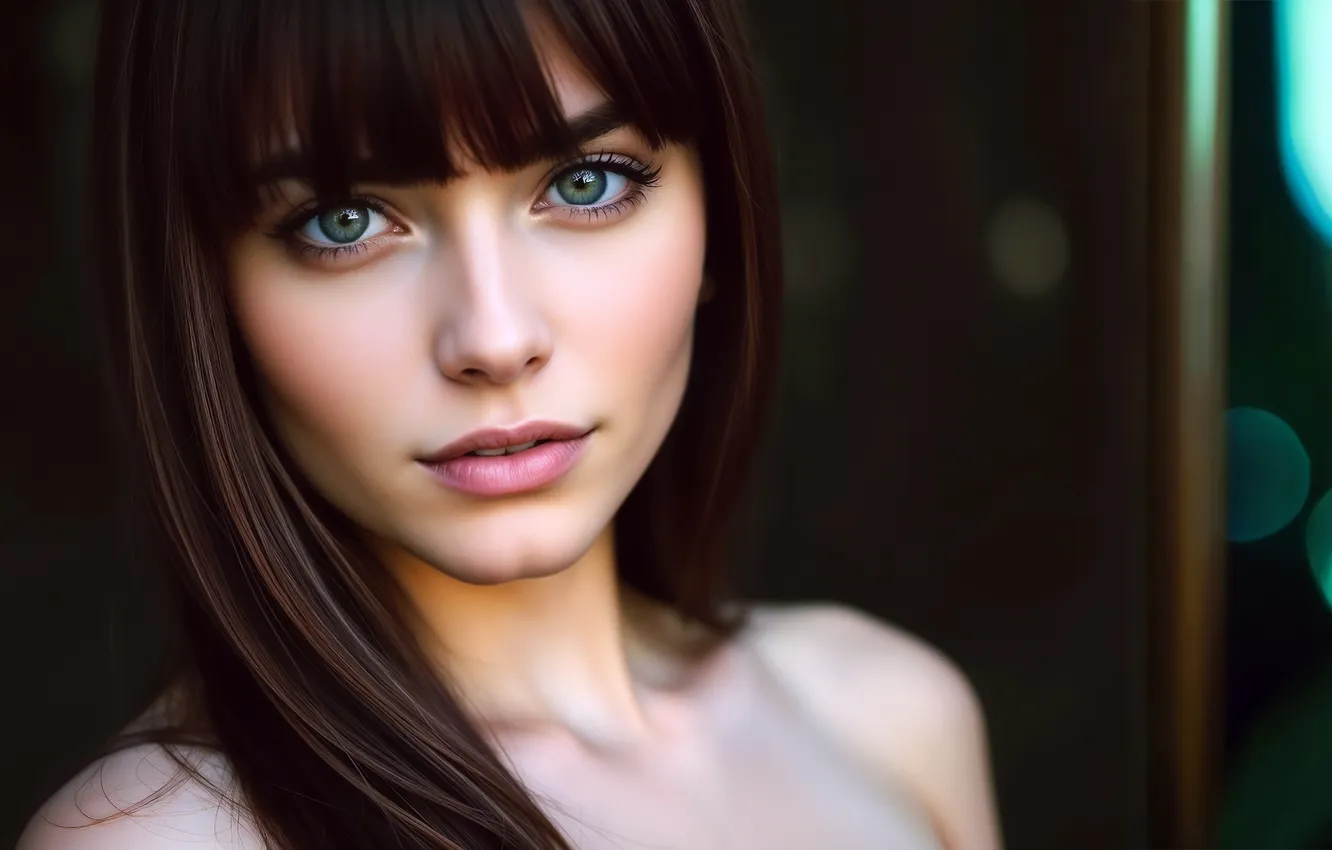 Photo wallpaper eyes, look, girl, smile, portrait, makeup, brunette, eyebrows