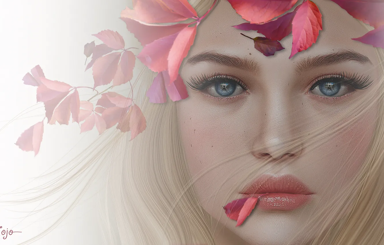 Photo wallpaper girl, face, petals, blonde