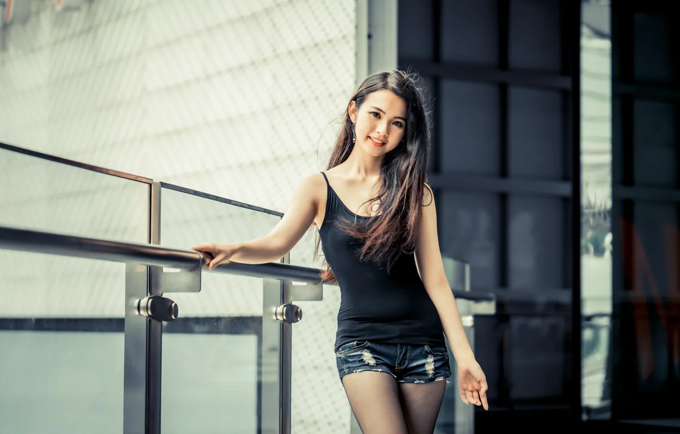 Photo wallpaper look, girl, hair, Mike, shorts, Asian, cutie