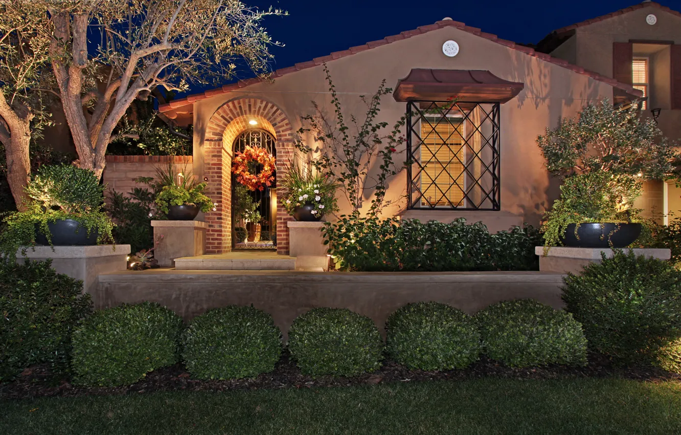 Photo wallpaper night, the city, photo, home, mansion, the bushes