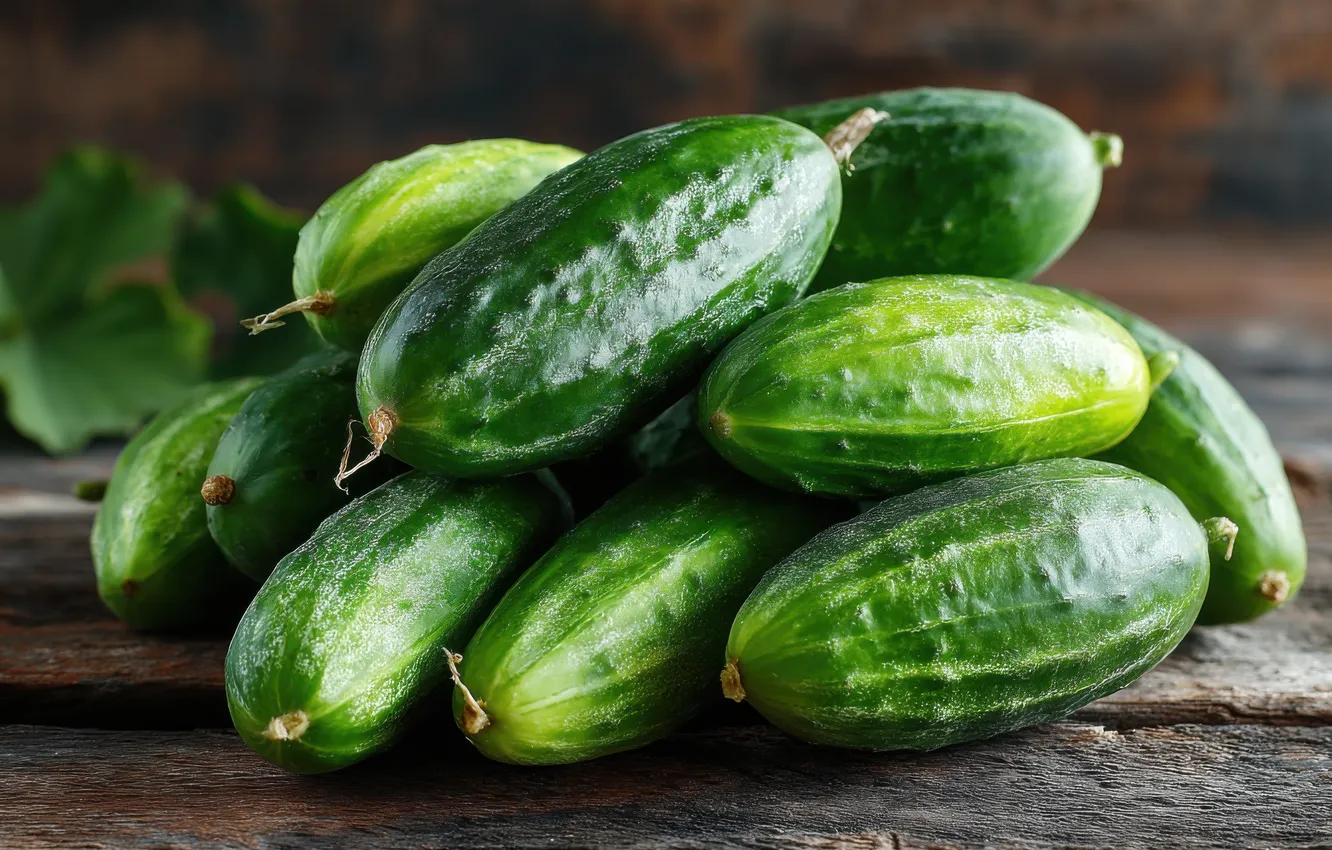 Photo wallpaper Board, harvest, vegetables, fresh, cucumbers, fruits, AI art, neural network