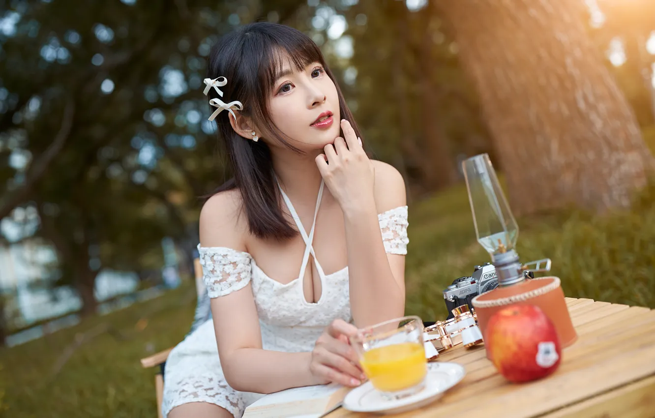 Photo wallpaper pose, model, portrait, makeup, dress, brunette, hairstyle, Asian