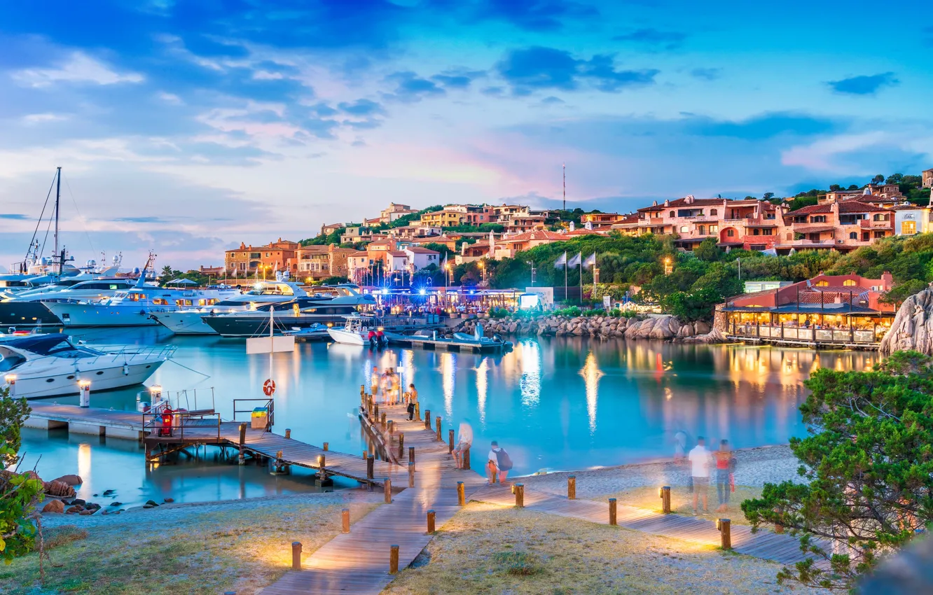 Photo wallpaper sea, the evening, port, boat, Italy, Porto Cervo, Sardinia, Porto Cervo